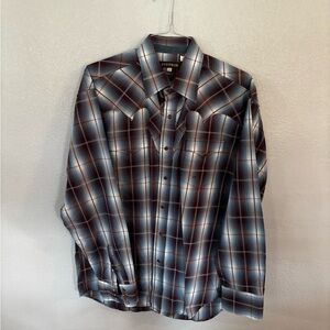 Stetson Blue and Brown Plaid Button Down Shirt